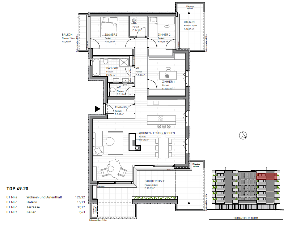 Wohnung zum Kauf provisionsfrei 599.500 € 4 Zimmer 126,3 m²<br/>Wohnfläche Harbacherstraße 49 St. Peter Klagenfurt(Stadt) 9020