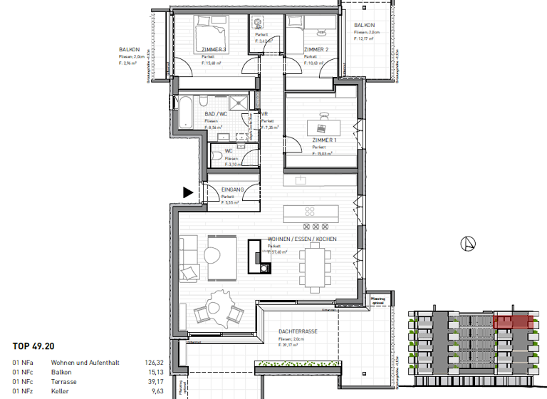 Wohnung zum Kauf - Erstbezug provisionsfrei 599.500 € 4 Zimmer 126,3 m² Harbacherstraße 49 St. Peter Klagenfurt(Stadt) 9020