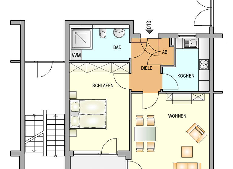 Wohnung zur Miete nur mit Wohnberechtigungsschein 302 € 2 Zimmer 57,7 m²<br/>Wohnfläche 1.<br/>Geschoss 01.06.2025<br/>Verfügbarkeit Bismarckstraße 111/113 Süd Remscheid 42859