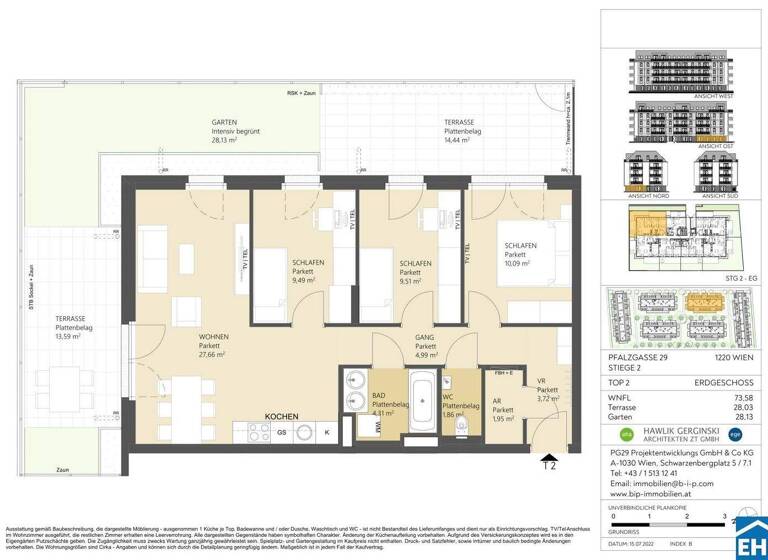Wohnung zum Kauf 444.000 € 4 Zimmer 73,6 m² EG frei ab 01.03.2030 Pfalzgasse 29 Wien 1220