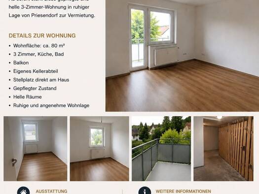 Wohnung zur Miete 800 € 3 Zimmer 80 m² Geschoss 2/2 frei ab sofort Neuhausen Priesendorf 96170