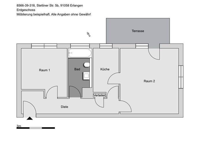 Wohnung zur Miete 827 € 2 Zimmer 67 m² EG frei ab 01.04.2026 Stettiner Str. 5b Sebaldussiedlung Erlangen 91058