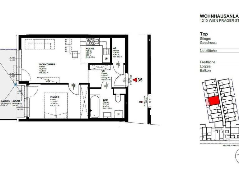 Wohnung zur Miete 651 € 2 Zimmer 46,1 m² 3. Geschoss Prager Straße 105 + 109 Wien 1210