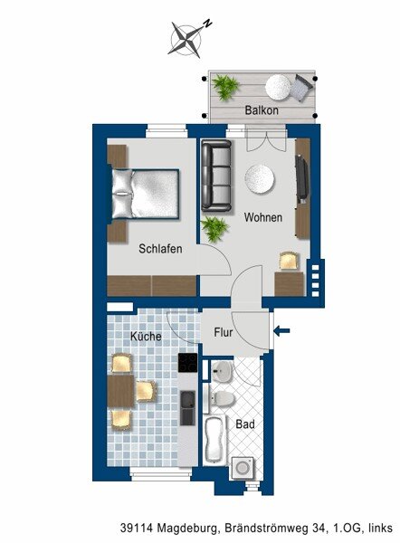 Wohnung zur Miete 293 € 2 Zimmer 46,5 m²<br/>Wohnfläche 1.<br/>Geschoss 14.01.2025<br/>Verfügbarkeit Brändströmweg 34 Siedlung Cracau Magdeburg 39114