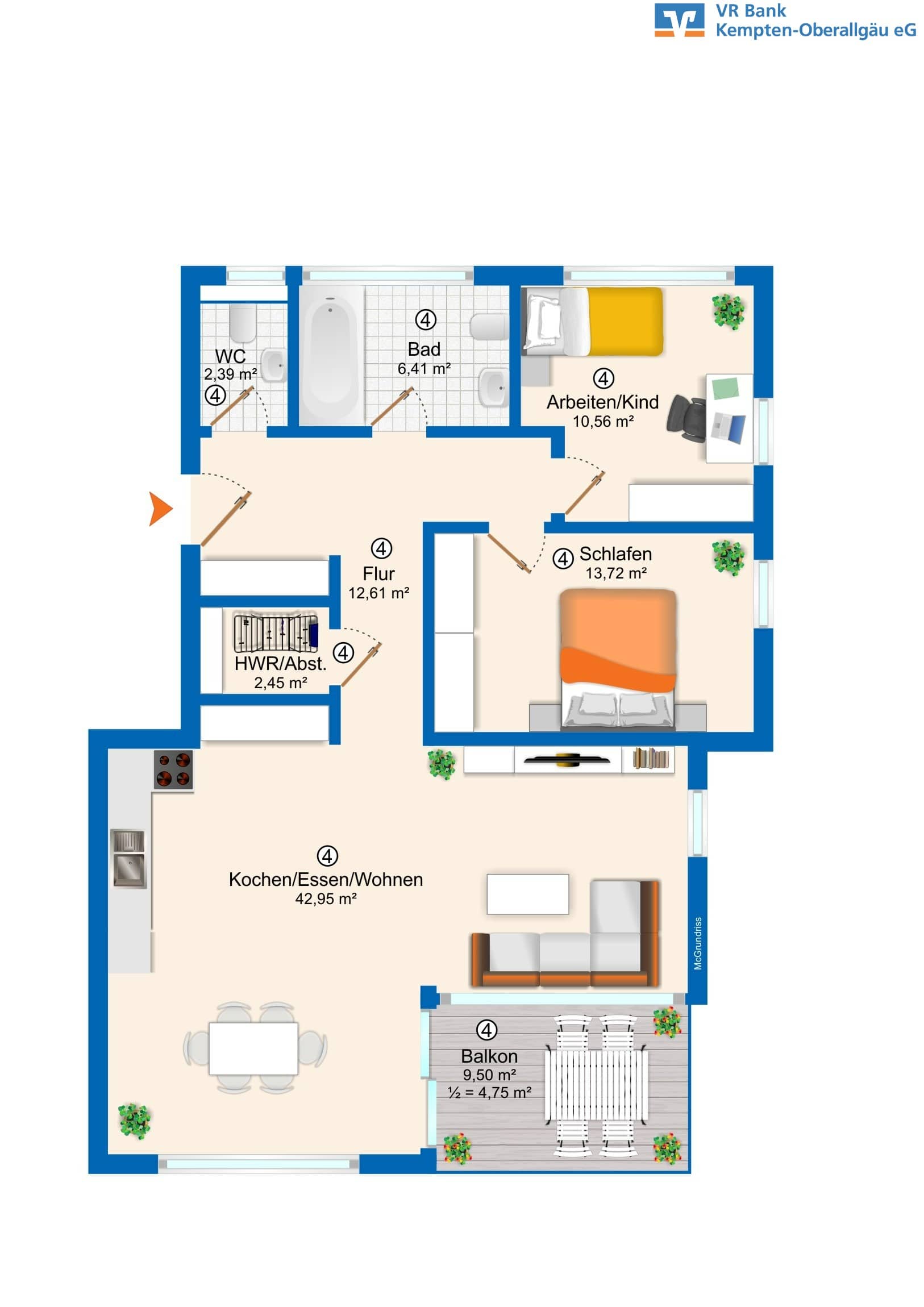 Wohnung zum Kauf provisionsfrei 498.368 € 3 Zimmer 95,8 m²<br/>Wohnfläche 1.<br/>Geschoss Dietmannsried Dietmannsried 87463