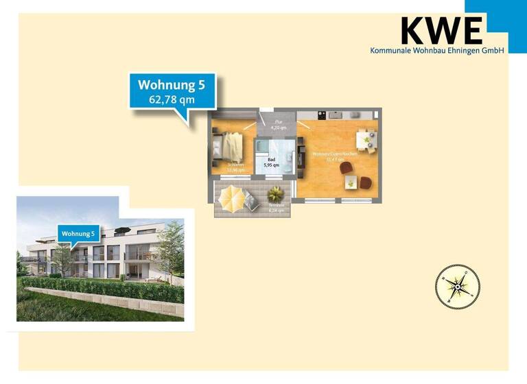Wohnung zum Kauf provisionsfrei 395.514 € 2 Zimmer 62,8 m² 1. Geschoss Rosnestraße 26 Hildrizhausen 71157