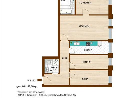 Wohnung zum Kauf 95.000 € 4 Zimmer 88,5 m² 4. Geschoss Arthur-Bretschneider-Str. 15 Schloßchemnitz Chemnitz 09113