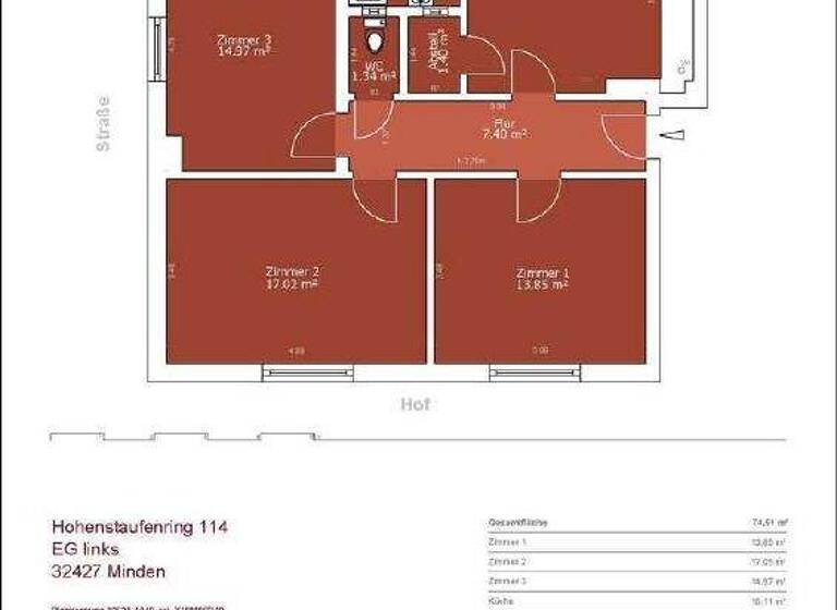 Wohnung zur Miete 649 € 3 Zimmer 78 m² frei ab sofort Hohenstaufenring 114 Innenstadt Minden 32427