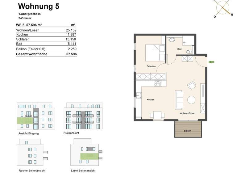 Wohnung zum Kauf - Erstbezug 391.000 € 2 Zimmer 57,5 m² 1. Geschoss Niehl Köln 50735