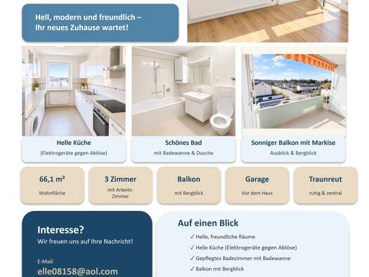 Wohnung zur Miete 780 € 3 Zimmer 66,1 m² Geschoss 5/8 frei ab 01.11.2026 Traunreut Traunreut 83301