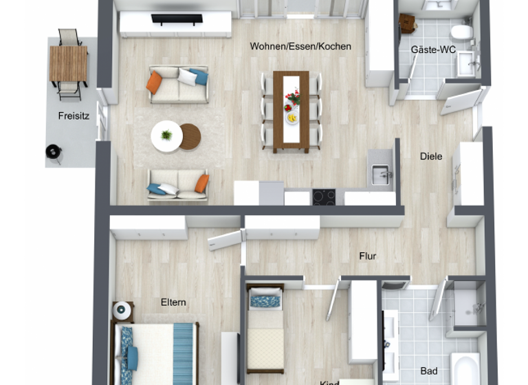 Wohnung zum Kauf provisionsfrei 393.300 € 3,5 Zimmer 93,6 m²<br/>Wohnfläche EG<br/>Geschoss ab sofort<br/>Verfügbarkeit Oberer Worgberg Ingelfingen Ingelfingen 74653