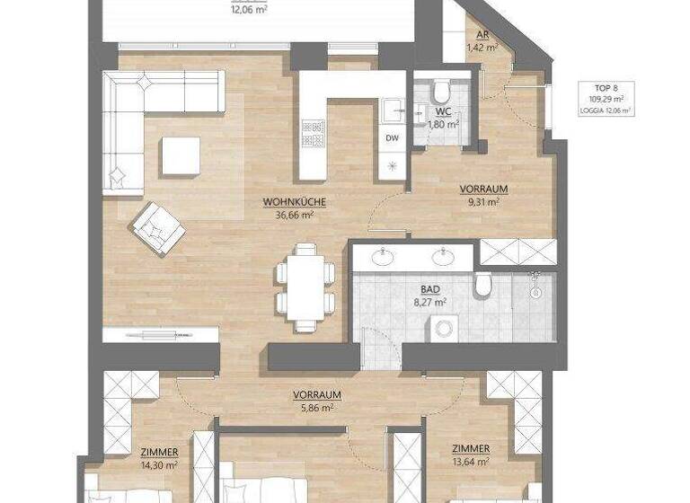 Wohnung zum Kauf - Erstbezug 769.000 € 4 Zimmer 109,3 m² 1. Geschoss Am Hundsturm Wien 1050