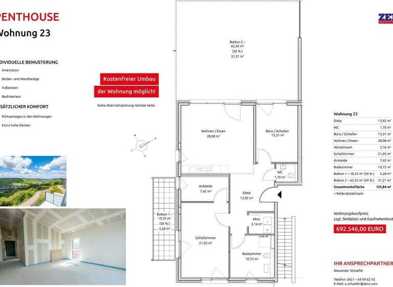 Penthouse zum Kauf provisionsfrei als Kapitalanlage geeignet 692.546 € 3 Zimmer 135,8 m² Europaplatz 1 Wincheringen 54457