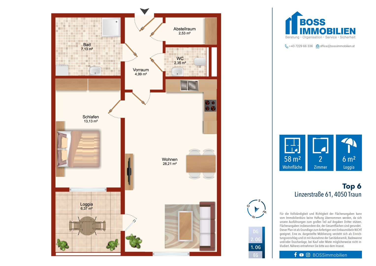 Wohnung zum Kauf 278.000 € 2 Zimmer 58,3 m²<br/>Wohnfläche 1.<br/>Geschoss Linzerstraße 61 Traun 4050