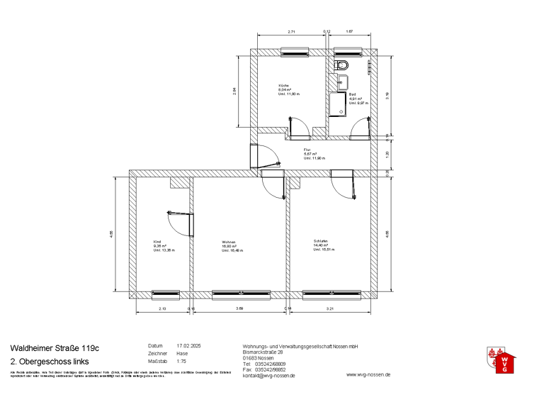 Wohnung zur Miete 350 € 3 Zimmer 58,2 m²<br/>Wohnfläche ab sofort<br/>Verfügbarkeit Nossen Nossen 01683
