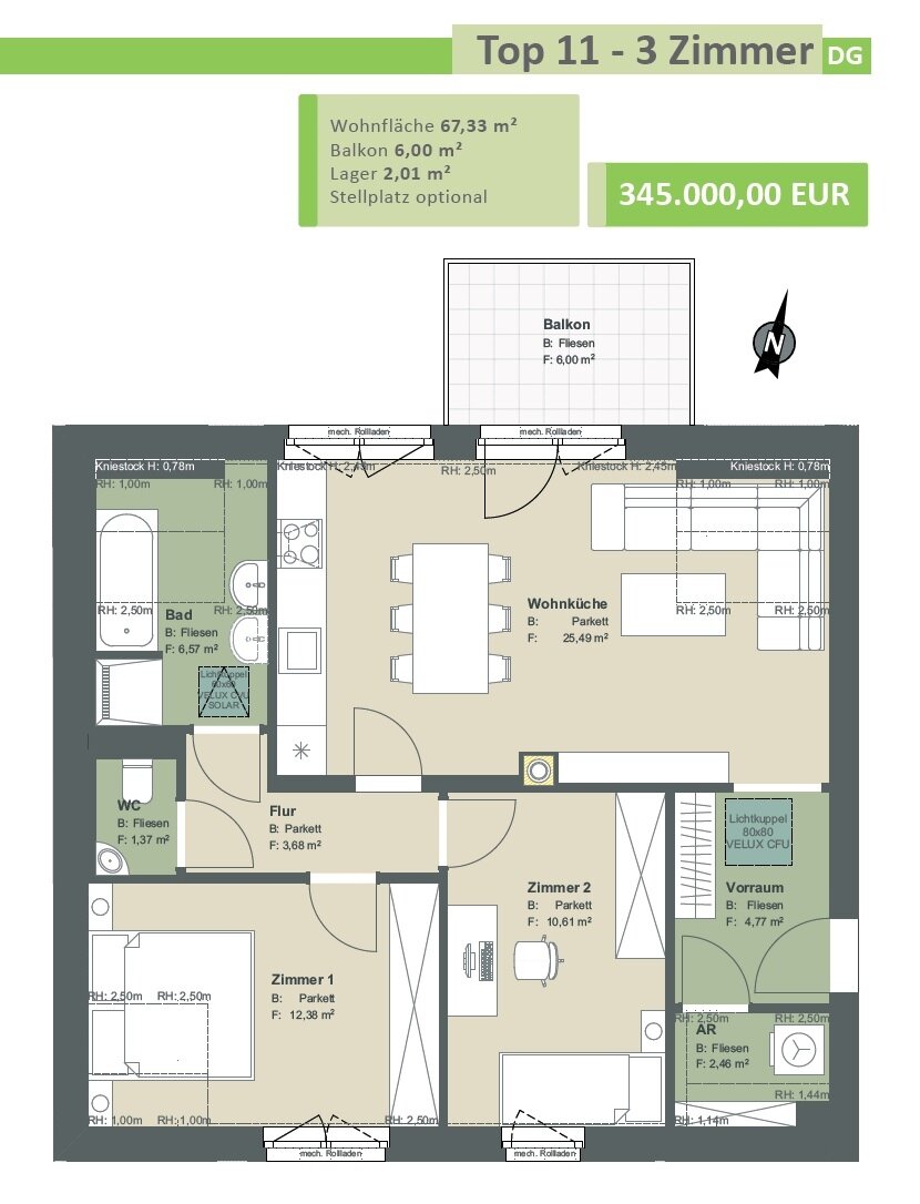 Wohnung zum Kauf 345.000 € 3 Zimmer 67,3 m²<br/>Wohnfläche St. Andrä-Wördern 3423