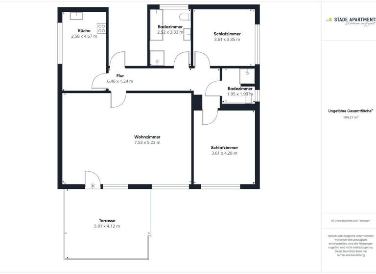 Wohnung zur Miete Wohnen auf Zeit 1.200 € 3 Zimmer 100 m² frei ab 01.03.2026 Grünendeich 21720