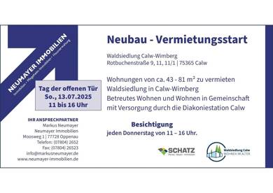 Wohnung zur Miete 960 € 2 Zimmer 61,9 m² 2. Geschoss frei ab sofort Rotbuchenstraße 9, 11 und 11/1 Wimberg Calw 75365