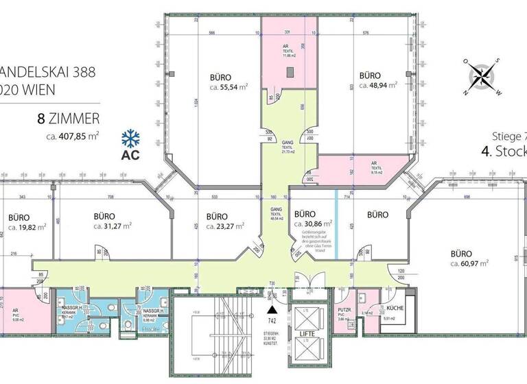 Büro zur Miete 10,80 € 8 Zimmer 407,9 m² Bürofläche Handelskai 388 Wien 1020