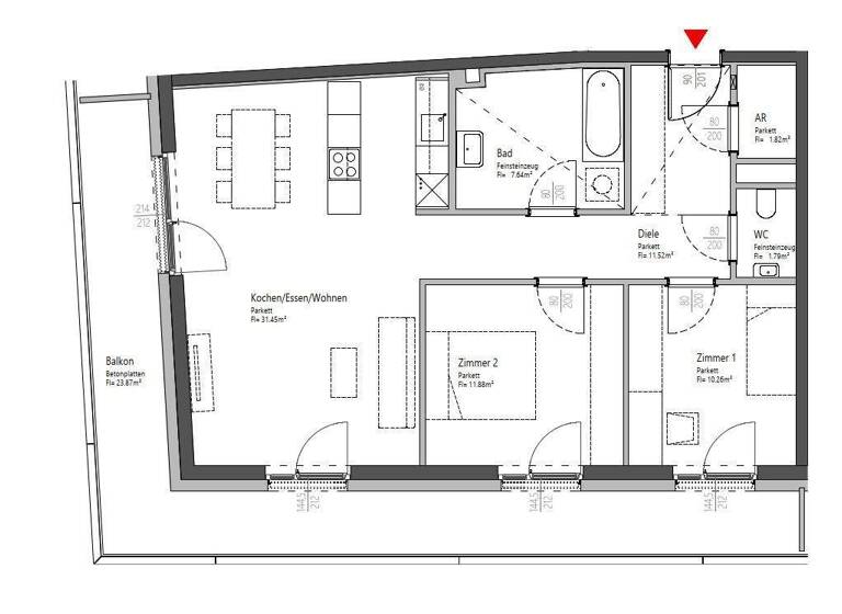 Wohnung zur Miete 894 € 3 Zimmer 76,4 m² 5. Geschoss frei ab 01.03.2026 Eggenberg Graz 8020