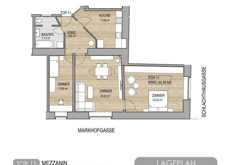 Wohnung zum Kauf 375.000 € 3 Zimmer 84,4 m² 1. Geschoss Markhofgasse Wien 1030