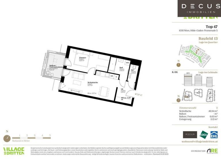 Wohnung zum Kauf - Erstbezug 401.000 € 2 Zimmer 49,9 m² 8. Geschoss Wien 1030