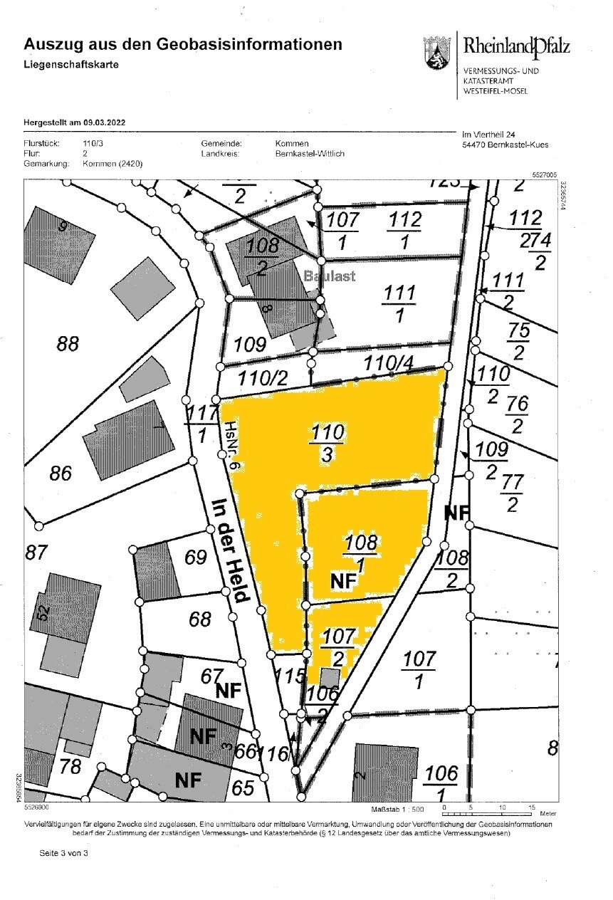 Grundstück zum Kauf 49.000 € 1.465 m²<br/>Grundstück In der Held 6 Kommen 54472