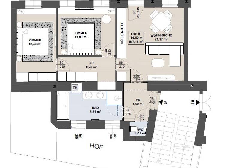 Wohnung zum Kauf - Erstbezug 549.000 € 3 Zimmer 66,6 m² 1. Geschoss Wien,Margareten 1050