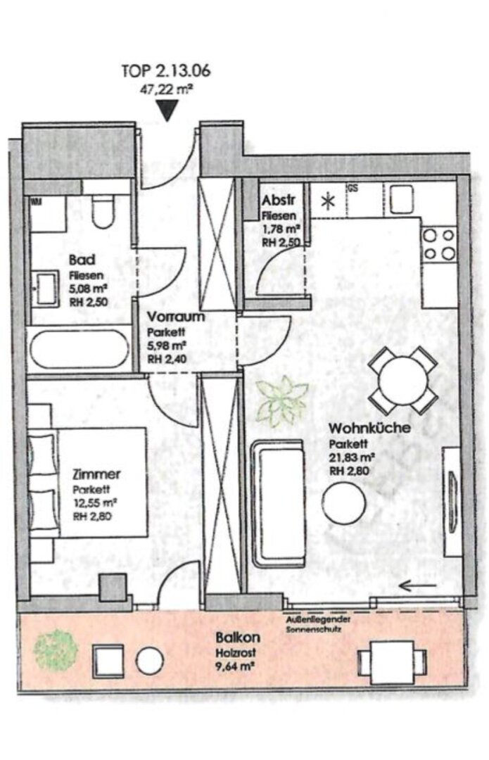 Wohnung zur Miete 1.268 € 2 Zimmer 47,2 m²<br/>Wohnfläche 13.<br/>Geschoss Schnirchgasse Wien,Landstraße 1030