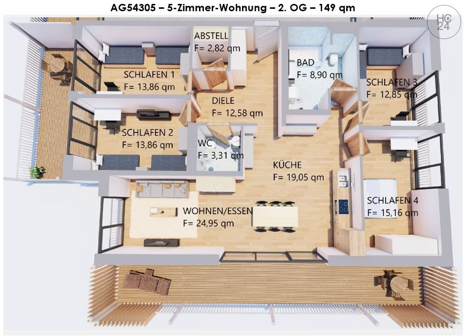 Wohnung zur Miete Wohnen auf Zeit 3.390 € 5 Zimmer 149 m²<br/>Wohnfläche 02.01.2025<br/>Verfügbarkeit Kaufbeuren Kaufbeuren 87600