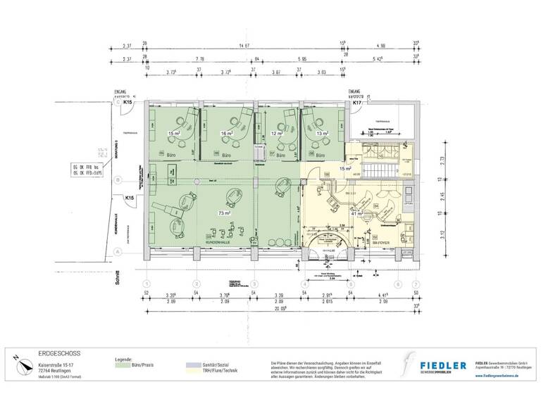 Bürofläche zum Kauf provisionsfrei 505 m² Bürofläche Kaiserstraße 15-17 Innenstadt Reutlingen 72764