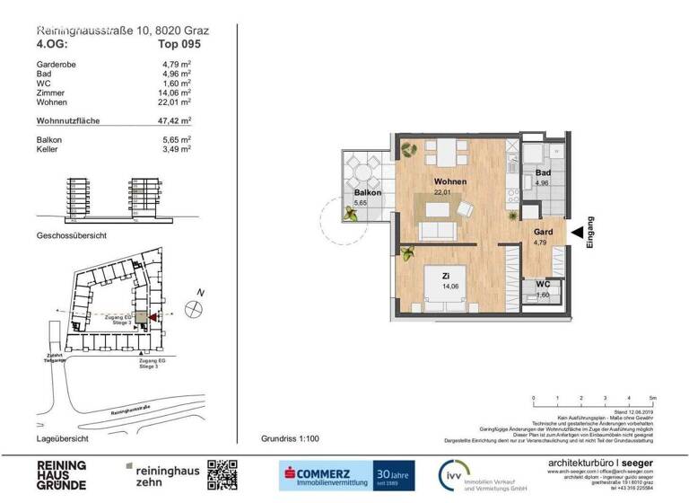 Wohnung zur Miete 551 € 2 Zimmer 47,4 m² 4. Geschoss Eggenberg Graz,14.Bez.:Eggenberg 8020