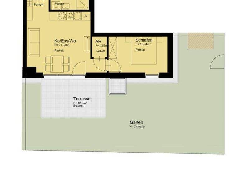 Studio zur Miete 822 € 1 Zimmer 42,9 m² EG frei ab sofort Am langen Felde Wien 1220