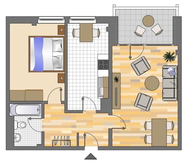 Wohnung zur Miete 663 € 2 Zimmer 57,7 m² EG Potsdamer Straße 55 Hassels Düsseldorf 40599