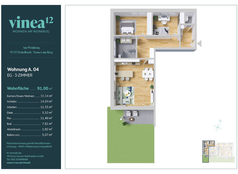 Wohnung zum Kauf 429.000 € 3 Zimmer 91 m² Neuses am Berg Dettelbach / Neuses am Berg 97337
