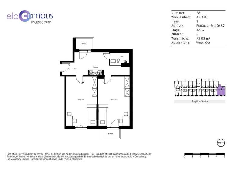 Wohnung zur Miete - Erstbezug 970 € 2 Zimmer 72,2 m² 3. Geschoss Rogätzer Straße 87 Alte Neustadt Magdeburg 39106