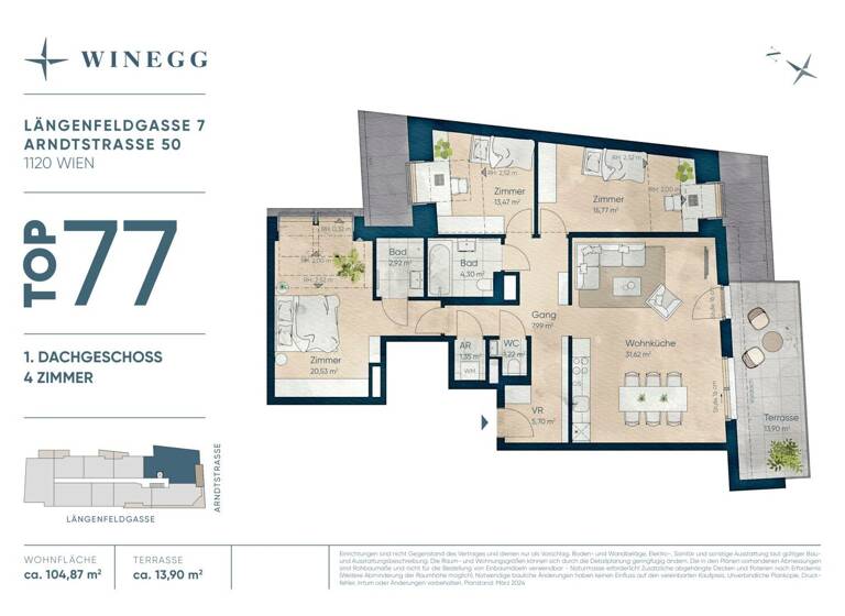 Wohnung zum Kauf - Erstbezug 683.400 € 4 Zimmer 104,8 m² 6. Geschoss Arndtstraße 50 Wien 1120