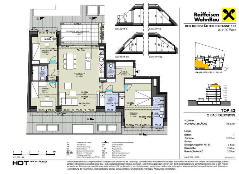 Wohnung zum Kauf provisionsfrei 1.217.500 € 4 Zimmer 119,7 m² 6. Geschoss Wien 1190