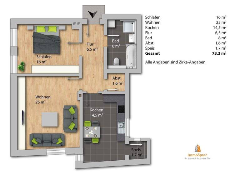 Wohnung zur Miete 1.280 € 2 Zimmer 73,3 m² 2. Geschoss Innenstadt Augsburg 86152
