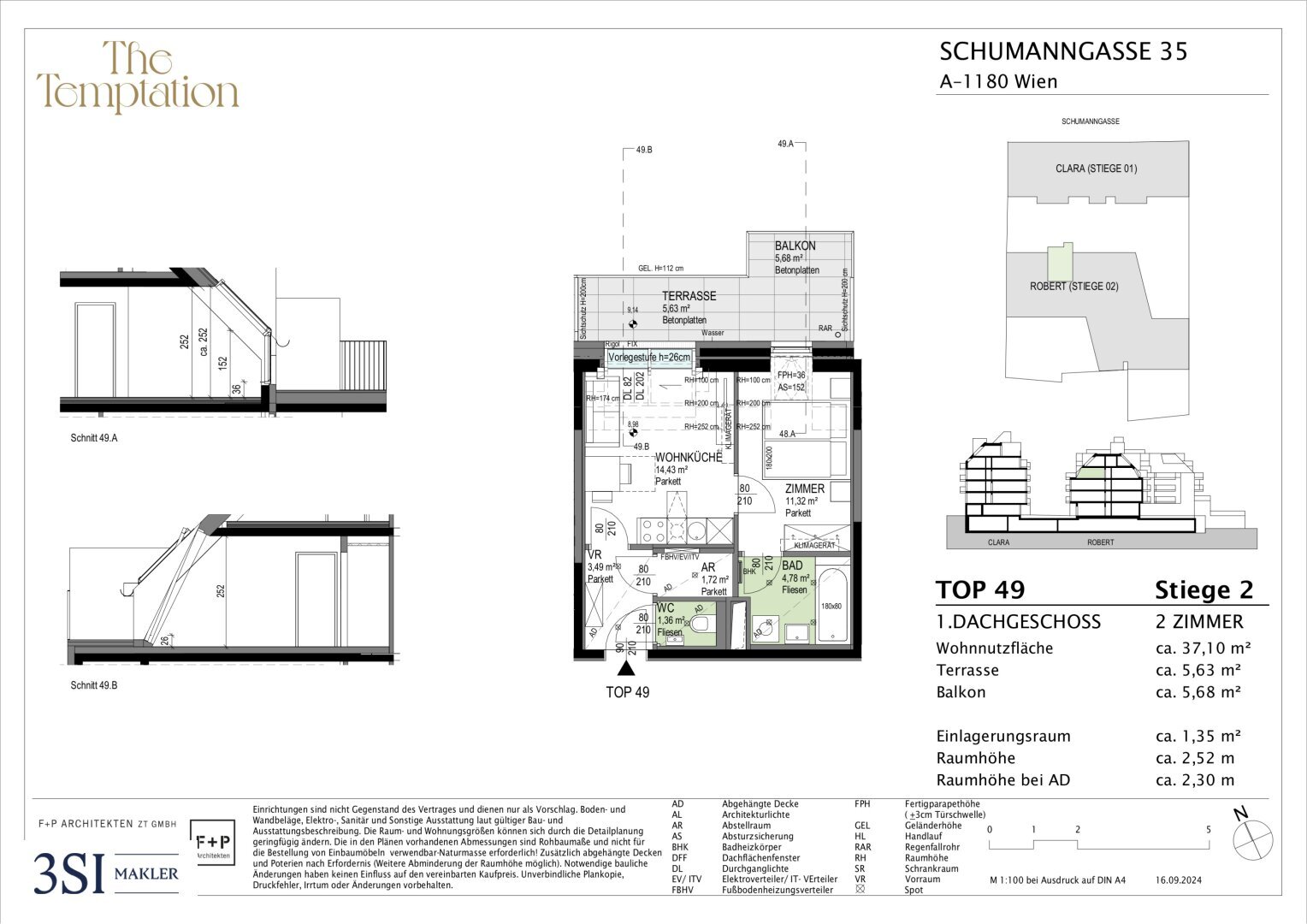 Wohnung zum Kauf 351.200 € 2 Zimmer 37,1 m²<br/>Wohnfläche 4.<br/>Geschoss Schumanngasse 35 Wien 1180