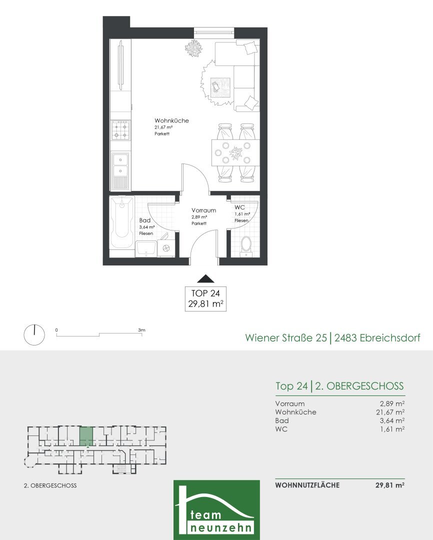 Wohnung zur Miete 370 € 1 Zimmer 29,9 m²<br/>Wohnfläche 2.<br/>Geschoss Wiener Straße 25 Ebreichsdorf 2483