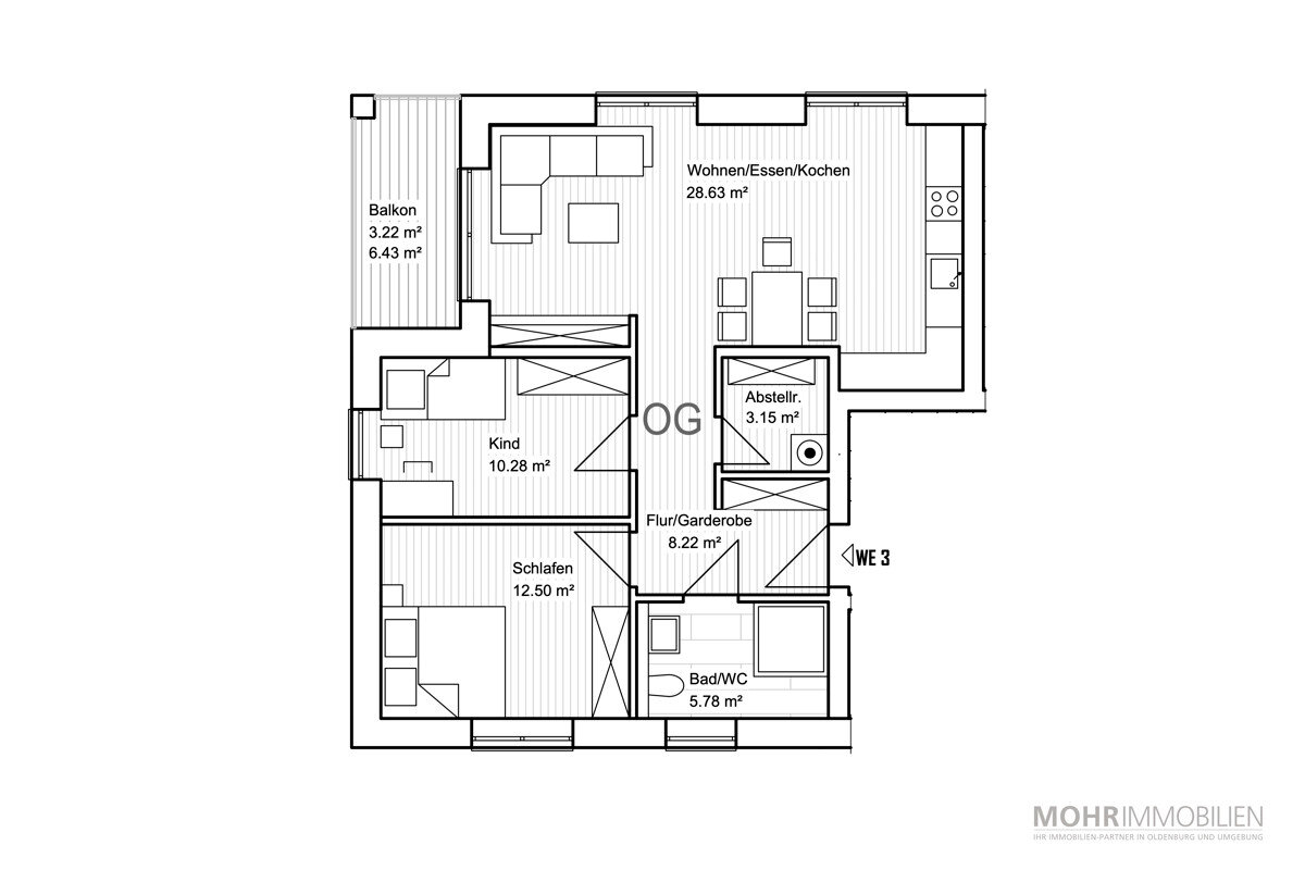 Wohnung zur Miete 860 € 3 Zimmer 71,8 m²<br/>Wohnfläche 01.02.2025<br/>Verfügbarkeit Mühlenstraße 70A Jever Jever 26441