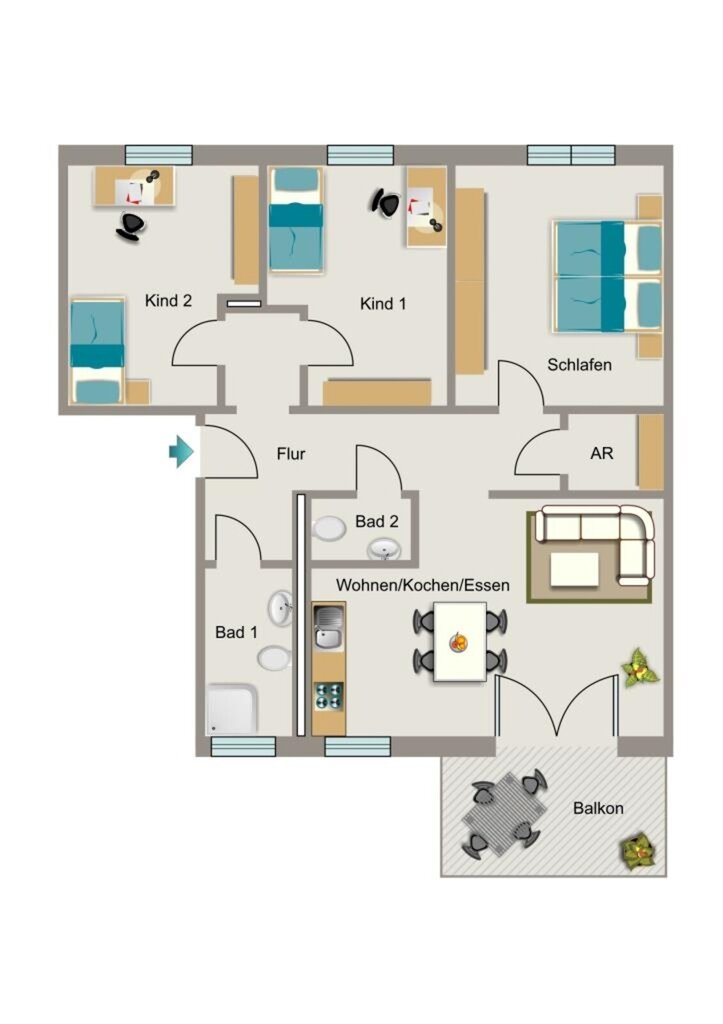 Wohnung zur Miete 1.047 € 4 Zimmer 91 m²<br/>Wohnfläche 2.<br/>Geschoss Walkmühlenweg 7 Insterburgsiedlung Dortmund 44369