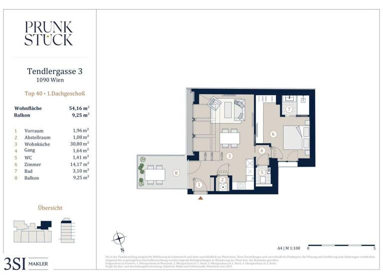 Wohnung zum Kauf - Erstbezug 689.000 € 2 Zimmer 54,2 m² 5. Geschoss Tendlergasse 3 Wien 1090