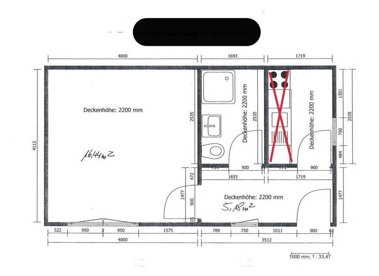 Studio zur Miete 600 € 1 Zimmer 33 m² 1. Geschoss Niendorf Hamburg 22453