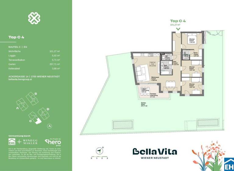 Wohnung zum Kauf - Erstbezug 504.900 € 4 Zimmer 101,3 m² EG Ackergasse Wiener Neustadt 2700