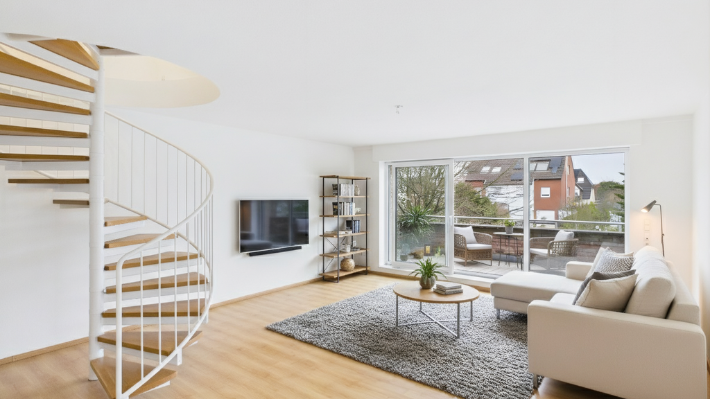 Modernes Wohnen auf zwei Ebenen - helle, freundliche Maisonette-Wohnung mit Balkon und Gartenblick