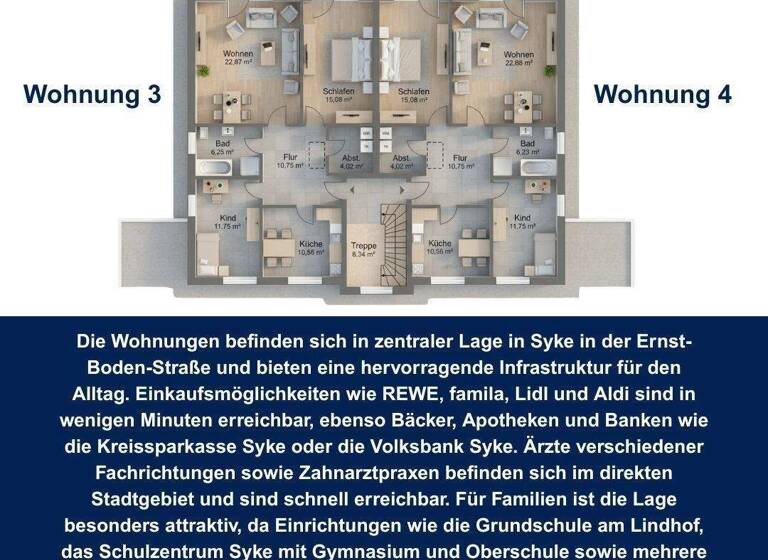 Wohnung zur Miete - Erstbezug 1.135 € 3 Zimmer 85 m² Geschoss 2/2 frei ab 01.05.2026 Syke 28857