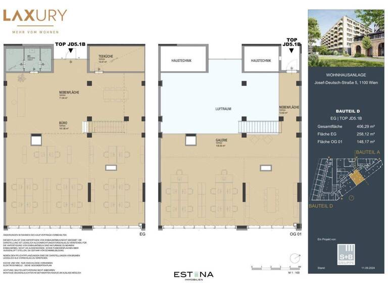 Büro zum Kauf - Erstbezug 1.925.000 € 4 Zimmer 406,3 m² Bürofläche Laxenburger Straße Wien 1100