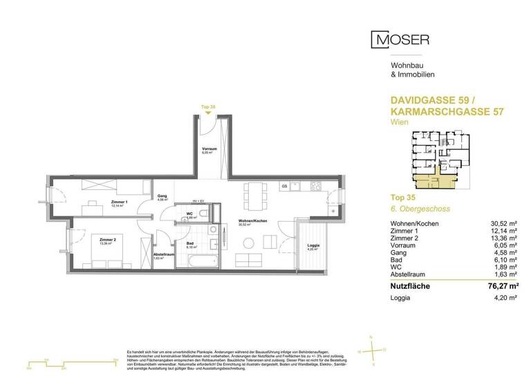WG-Zimmer zum Kauf - Erstbezug 572.500 € 3,5 Zimmer 76,3 m² 6. Geschoss Wien 1100